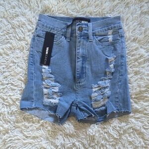 Fashion Nova Blue Distressed Jean Shorts High-Waisted